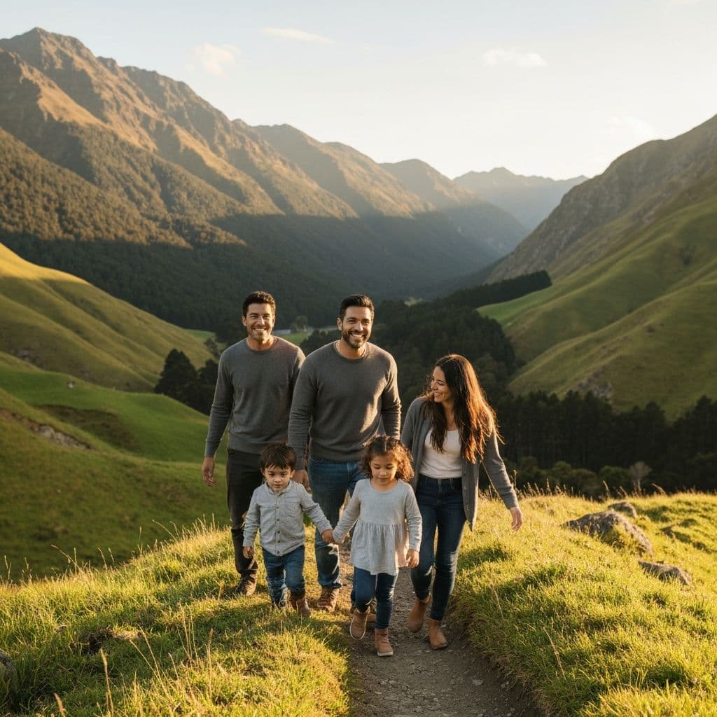 Family enjoying New Zealand landscape