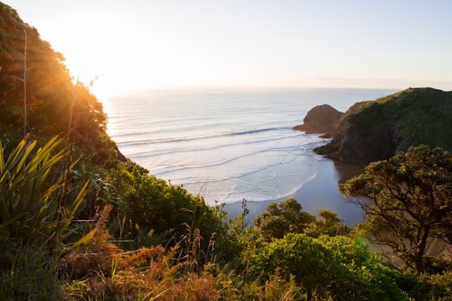 Golden sunrise over pristine New Zealand coastal beach, symbolising new beginnings and opportunities
