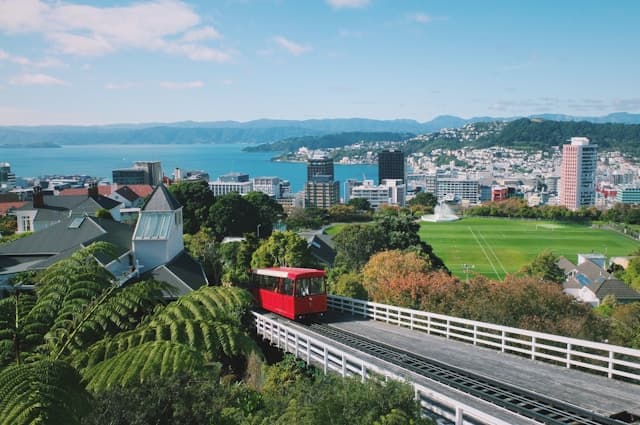 Wellington cable car and cityscape